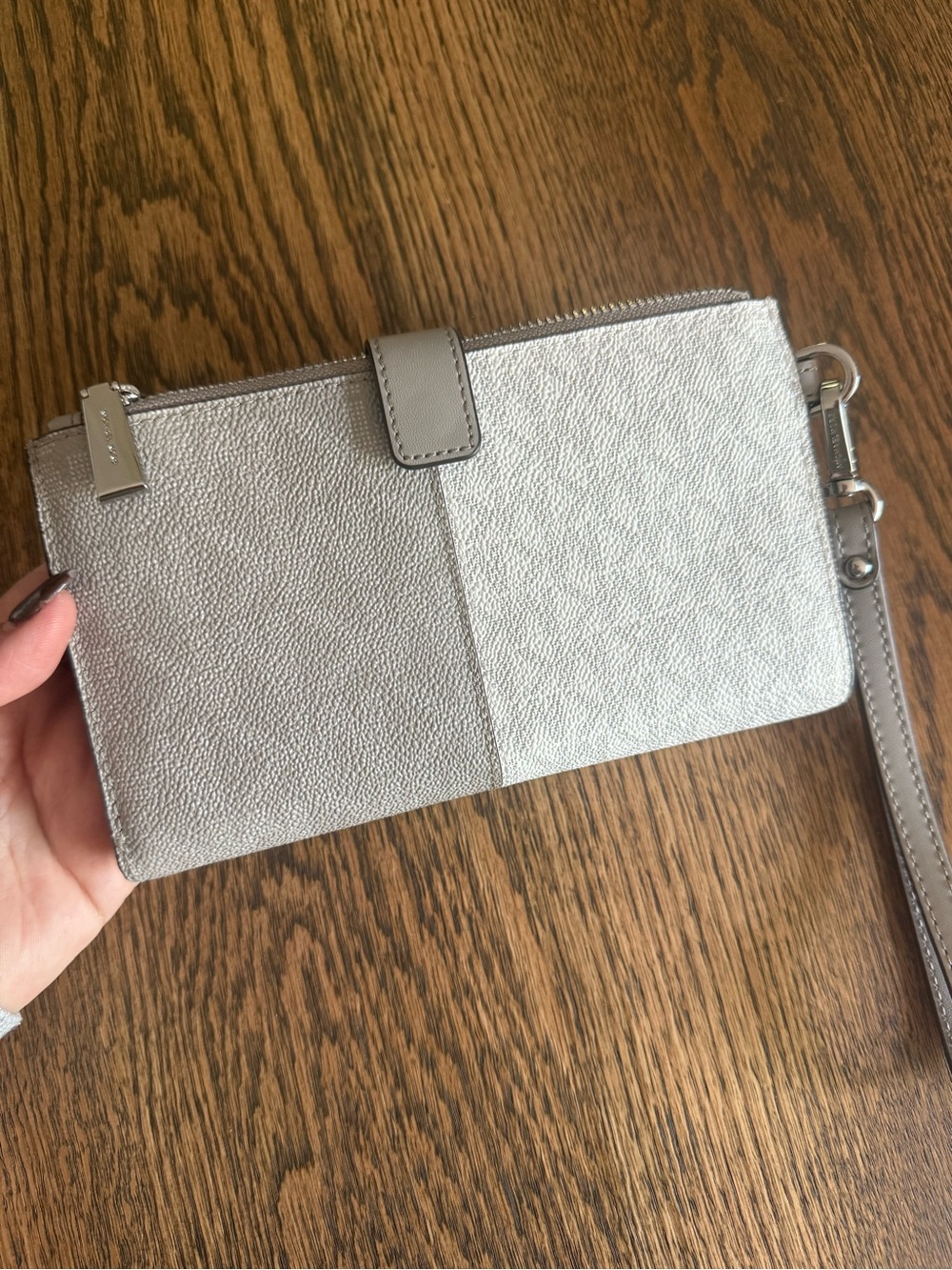 Slim Metallic Silver Wristlet Wallet for Women - Neutral Style